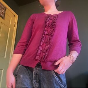 Talbots Large two piece set maroon- tank top with button up long sleeve frilled